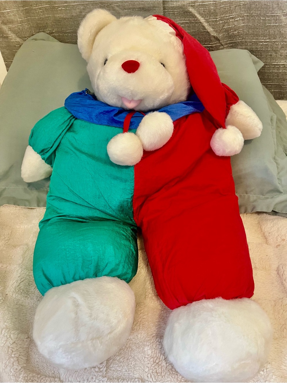 White Clown Teddy Bear Plush Large 26” Nylon Puffy